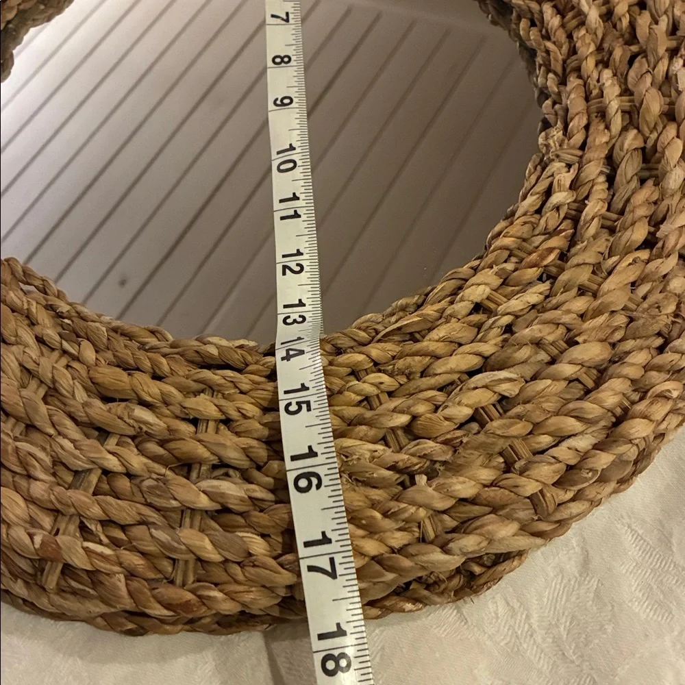 Nautical Mirror Natural 17” Woven Mirror/Center Console Tray W/ Hook to Hang NWT